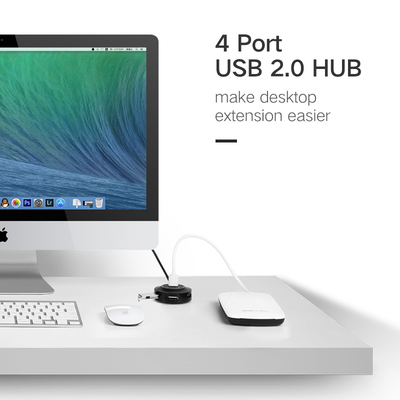 UGREEN USB 2.0 HUB 4 Ports Mini Size USB 2.0 Splitter Switch with Micro USB Charging Port for Computer Laptop Accessories for a5s Model:20277