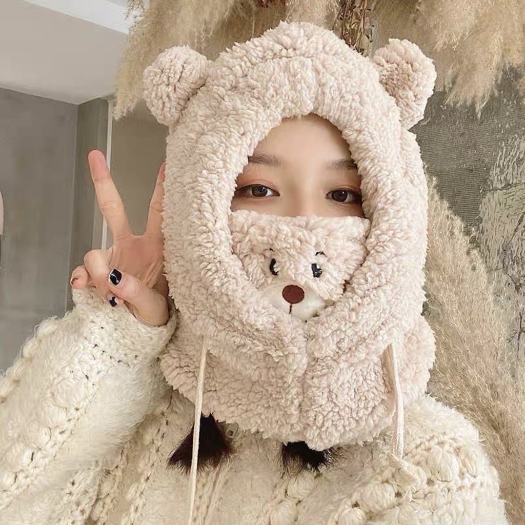 Mũ, Nón Lông Cừu Hình Gấu Phong Cách Hàn Quốc