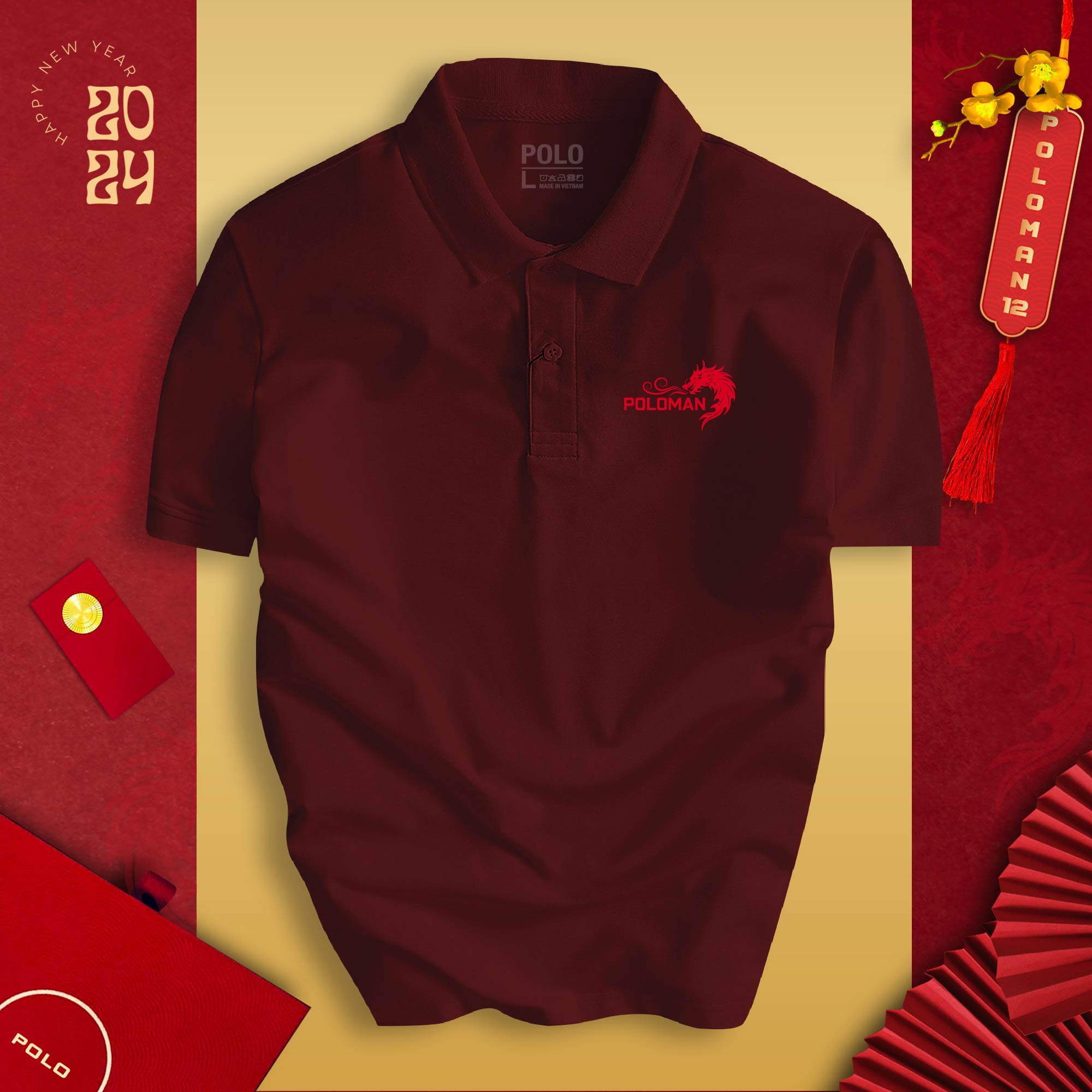 Áo polo cổ bẻ poloman tết 2024 chất vải cvc cá sấu sang trọng, lịch lãm, thoáng mát, chuẩn form