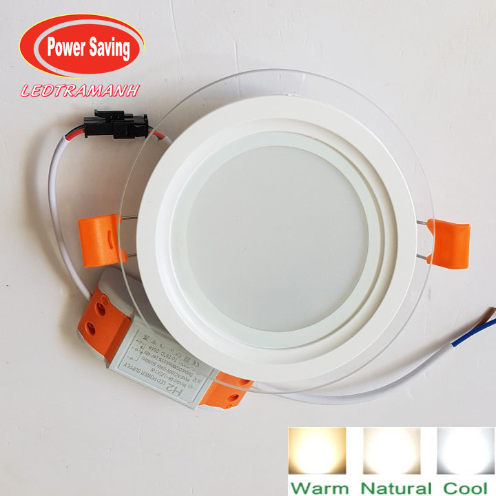 Đèn led âm trần H2 9w 3màu viền kính