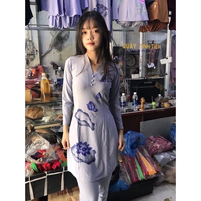 Đồ Lam Đi Chùa Kết Tân Vẽ Bụi Sen