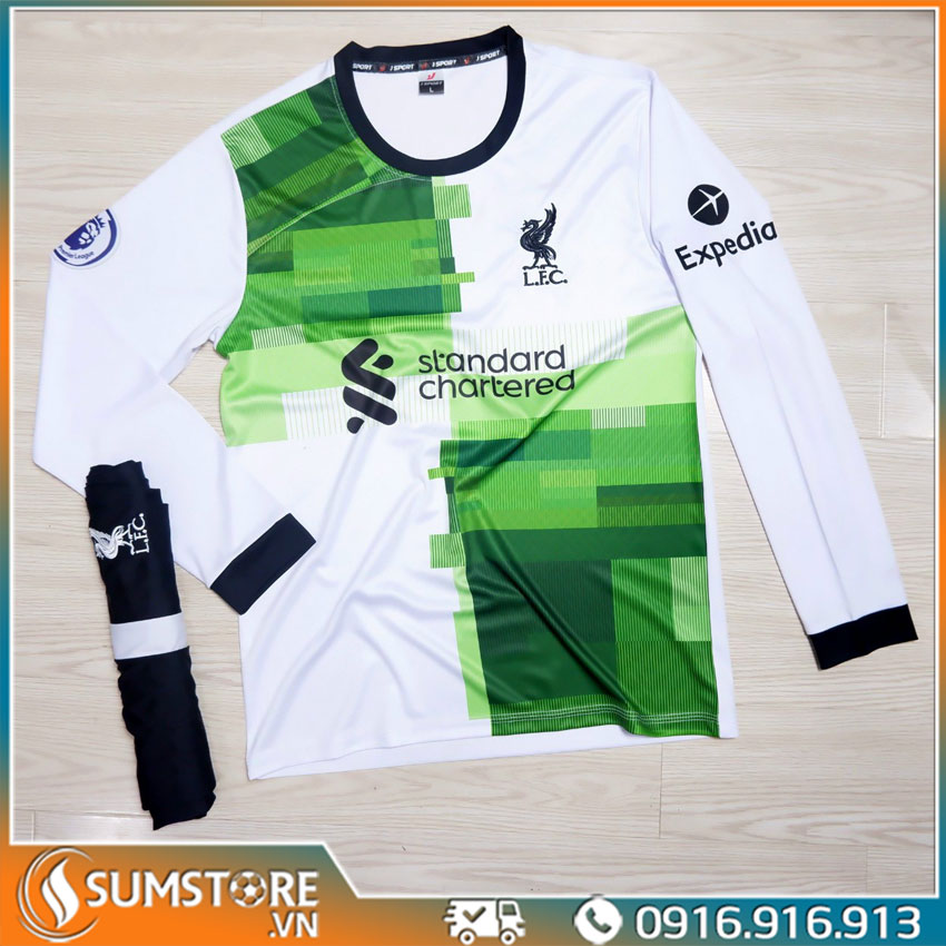 Áo bóng đá liverpool trắng xanh tay dài - đồ thể thao đá banh nam nữ cao cấp