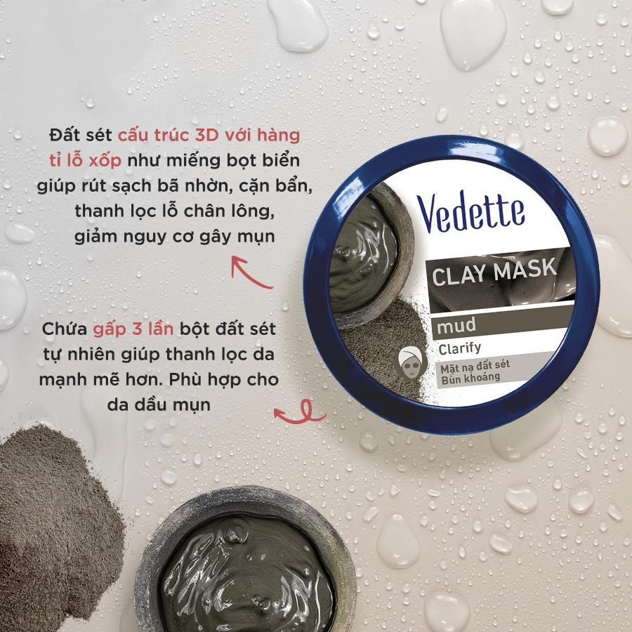 Mặt Nạ Đất Sét Bùn Khoáng Vedette Clay Mask Mud Hút Sạch Bã Nhờn - 145g