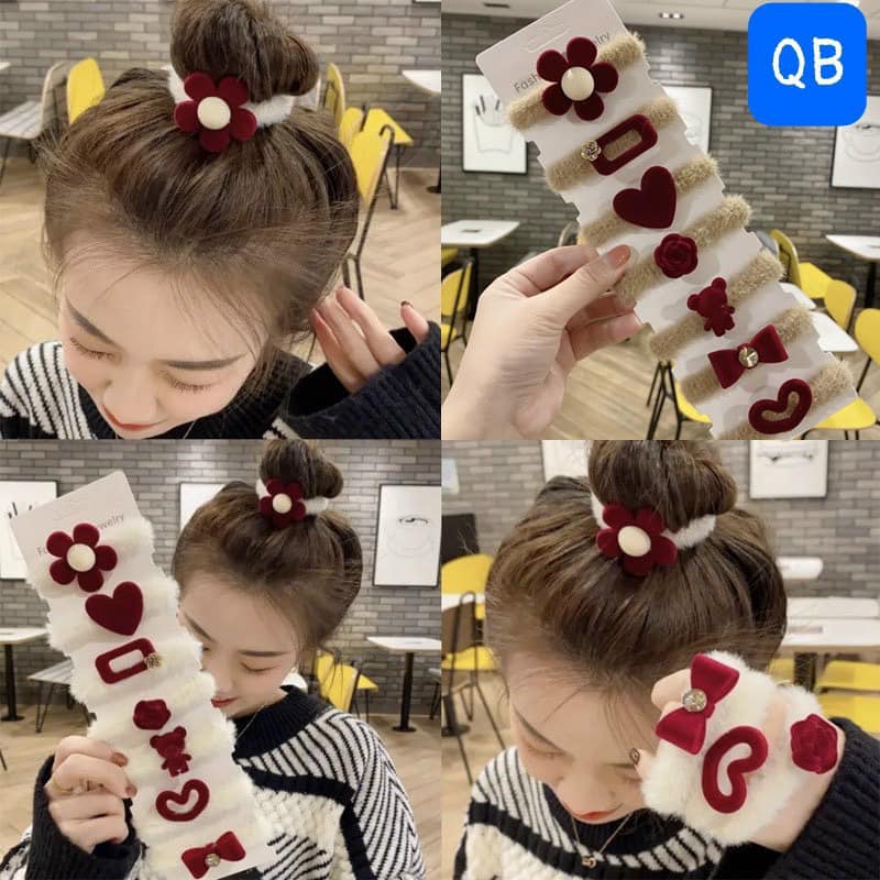 Set 7 dây buộc tóc hình hoa, trái tim