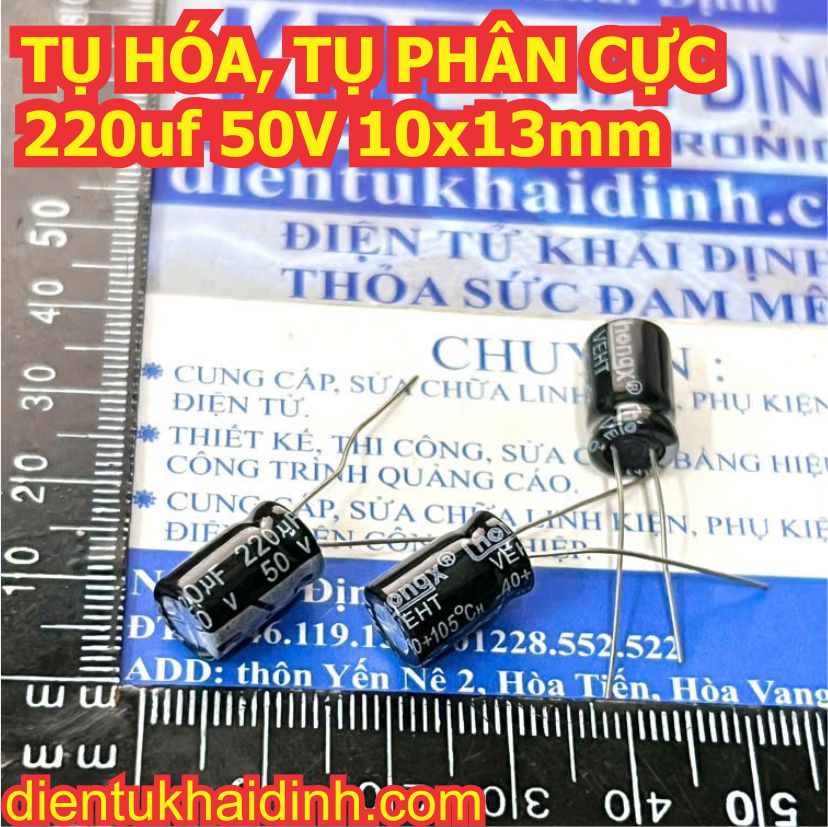 50 con TỤ HÓA TỤ PHÂN CỰC chân dài 220uf 16V 25V 35V 50V 63V 100V KDE1802