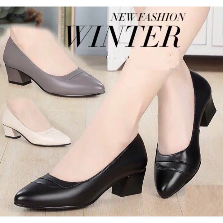 Hàng VNXK M16 Giày cao gót nữ công sở da lì 4cm siêu mềm ê