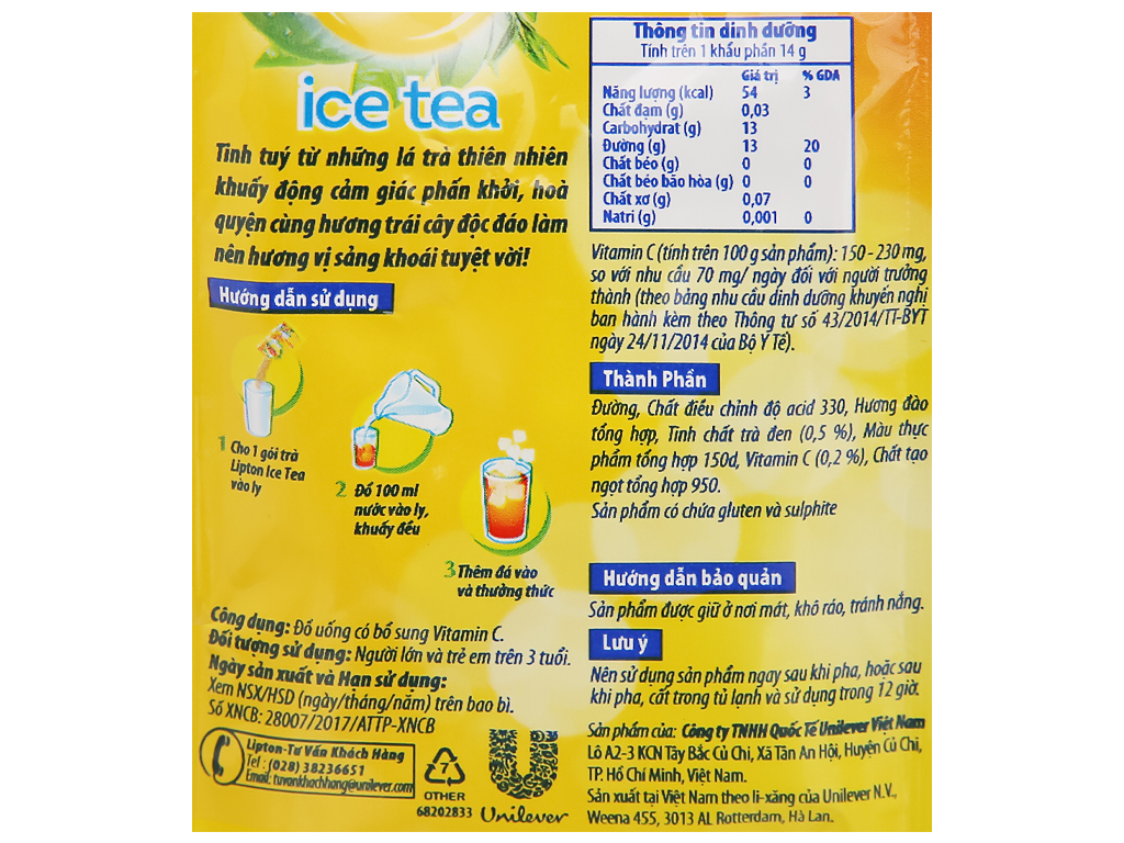 Trà đào Lipton Ice Tea Hộp 224g (14g x 16 gói)