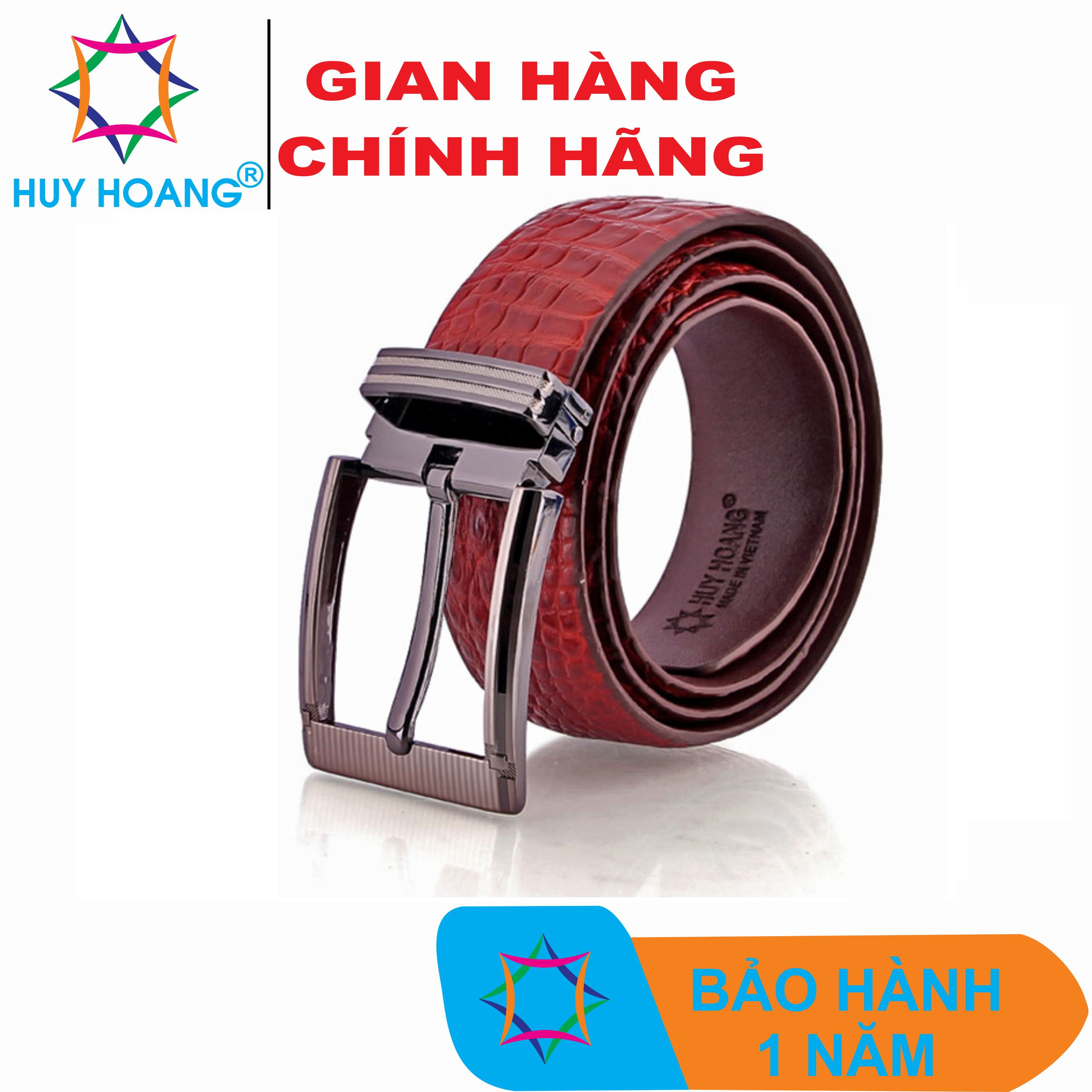 Thắt lưng nam da cá sấu bản lớn đầu kim màu nâu đỏ HK4229