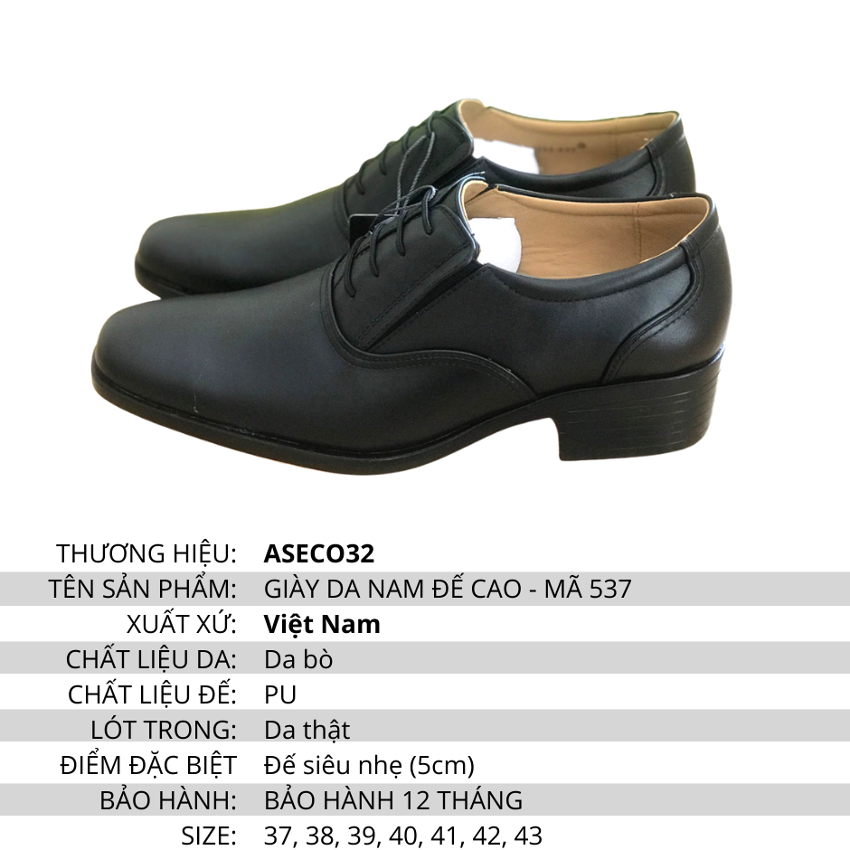 Giày Da Nam Tăng Chiều Cao 5cm - Mã 537