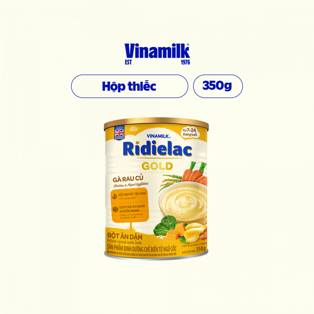 4 Hộp Bột Ăn Dặm Ridielac Gold Gà Rau Củ - Hộp Thiếc 350g