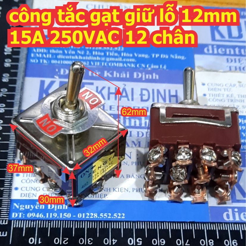 Công tắc gạt giữ lỗ 12mm 15a 250vac e-ten 9 / 12 chân 2 / 3 trạng thái kde8620