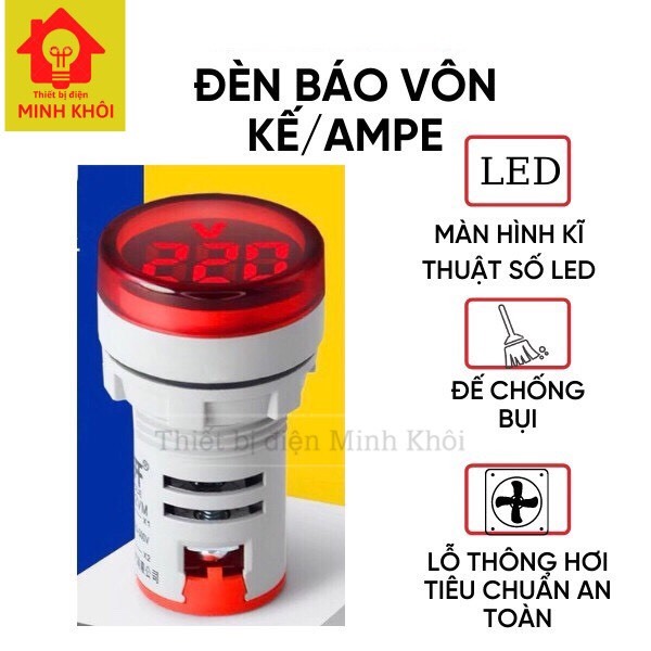 Đèn báo volt phi 22 loại tốt, đèn báo vôn kế và ampe, đèn báo pha hiển thị điện áp kỹ thuật số