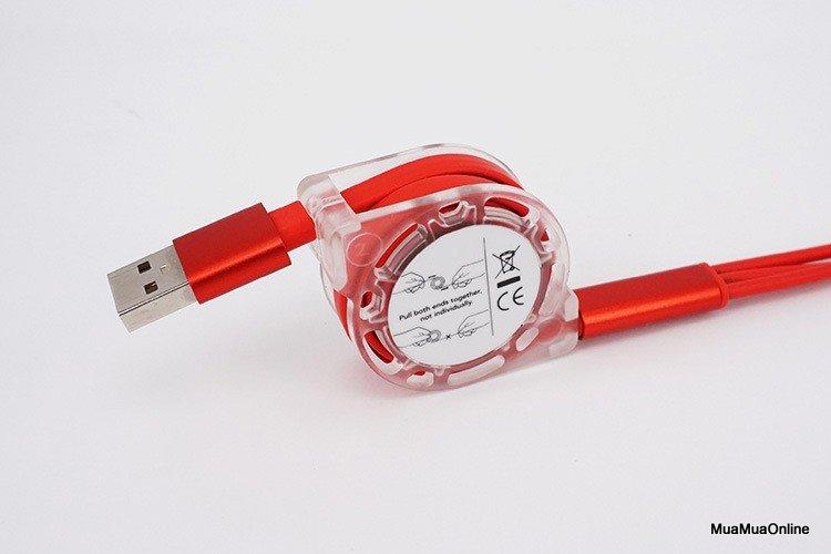 Cáp Sạc 3 Đầu Dây Rút Cổng Lightning, Type-C, Micro Usb Dây Dài 1m Cao Cấp