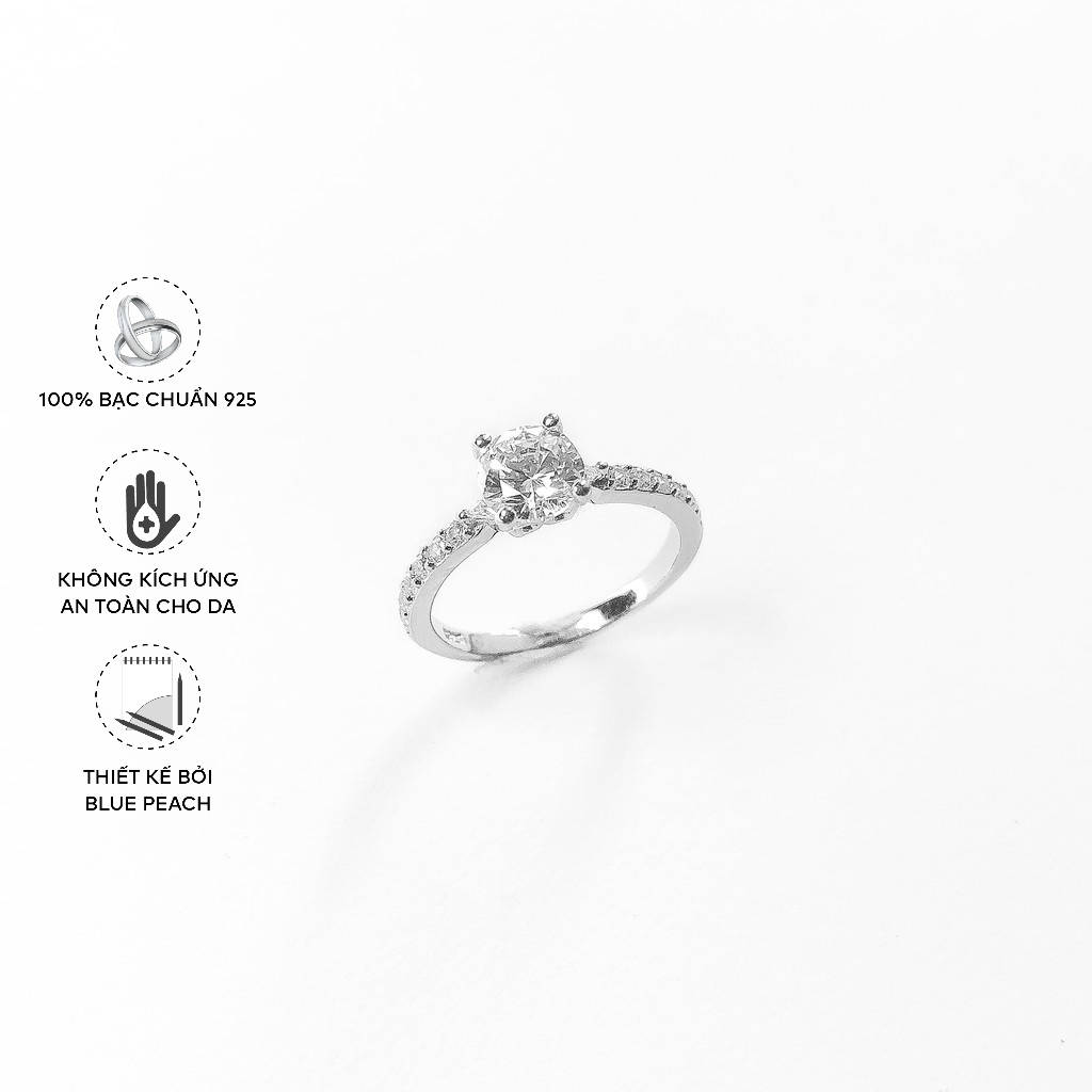 ✘✜✜ Nhẫn Bạc Vàng Trắng Peach 4 Chấu ền Đá Vuông NT705