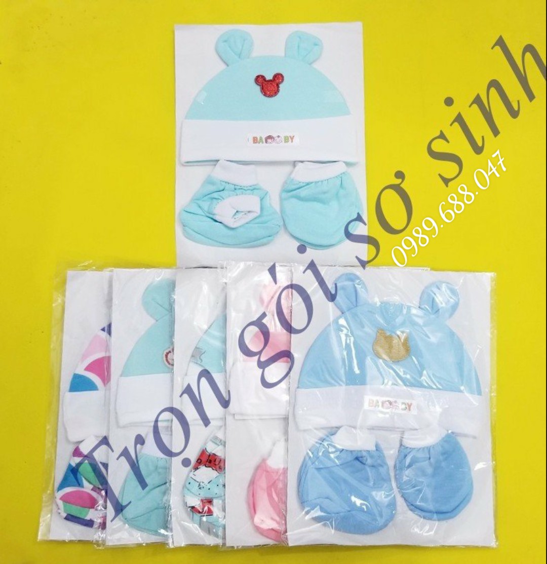 Sét nón bao tay chân rẻ chất cotton có lựa chọn từng màu ( 1 nón+1 đôi tay+1 đôi chân)