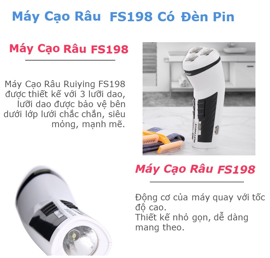 MÁY CẠO RÂU CẠO LÔNG ĐA NĂNG FS-198 CÓ ĐÈN LED CAO CẤP [ Máy cạo râu # Cạo lông mặt # Máy cạo lông # cạo lông nách cạo lông mu tẩy lông bikini cạo lông tay chân..]