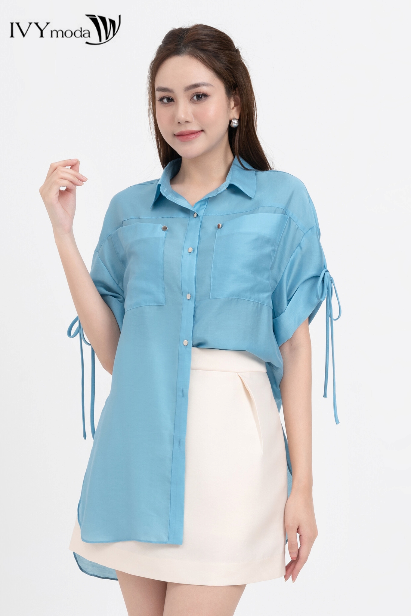 Áo sơ mi lụa dáng oversize ivy moda ms 16m8328