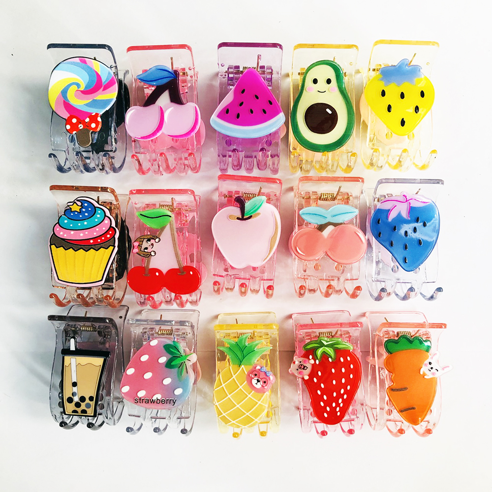 1 Kẹp càng cua (gấp tóc) 5 răng trong suốt hoa quả dễ thương Phụ Kiện 68 (ngẫu nhiên)