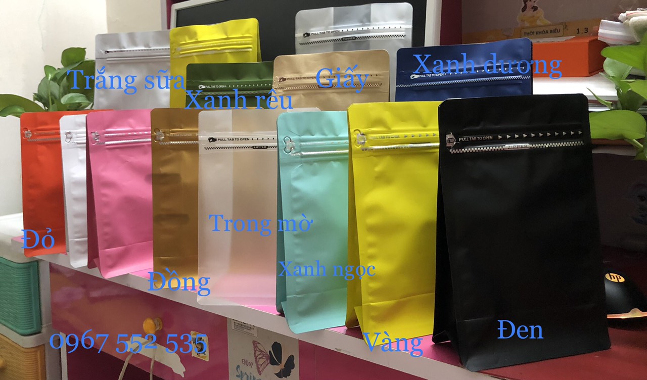 [Mẫu thử - 1 túi Cafe] Túi zipper 8 cạnh cafe (Nhiều màu - nhiều size)