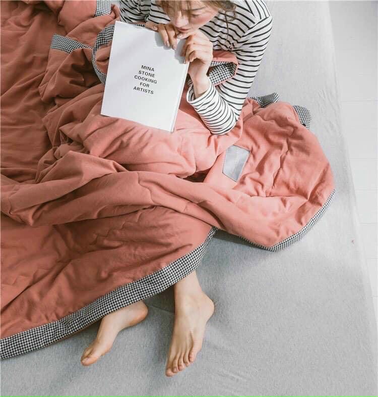 Chăn mền, chăn hè zara home kích thước 2m x2m3 vải cotton đũi viền sọc caro siêu mịn siêu đẹp