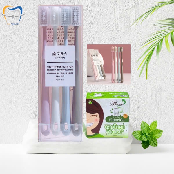 [HCM]combo kem đánh răng phoca + 4 bàn chải lông mềm hàn quốc