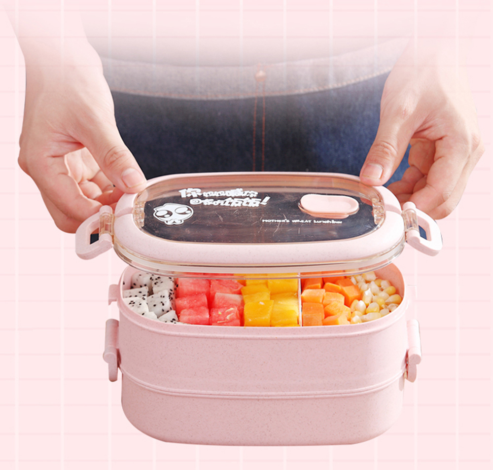 Bộ hộp cơm 2 tầng lua mạch kèm bộ muống đũa nĩa  -  hộp cơm trưa nhân viên văn phòng - Hộp Cơm Giữ Nhiệt 2 Tầng Chất Liệu Nhựa PP Lúa Mạch - CÀ MEN 2 TẦNG GIỮ NHIỆT TỐT- hộp đựng thức ăn -hop com trua -com van phong