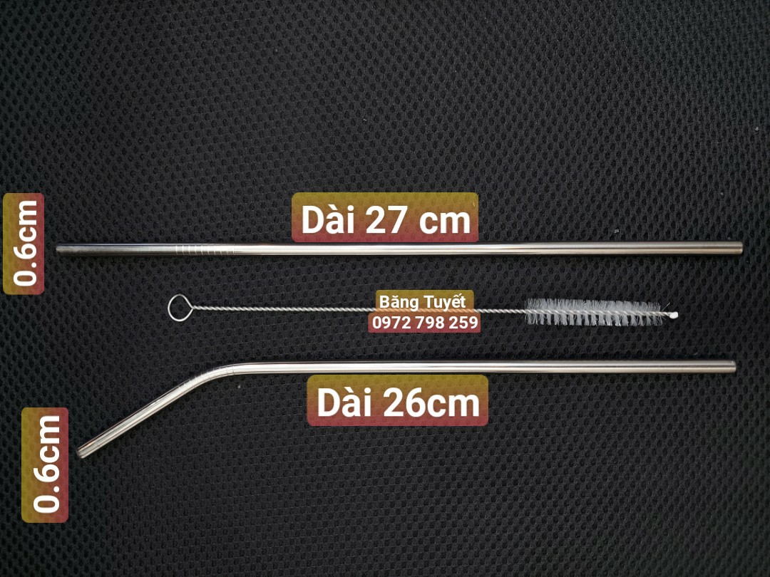 Bộ 2 ống hút inox cao cấp 1 cong 1 thẳng kèm cọ rửa loại dài 27cm