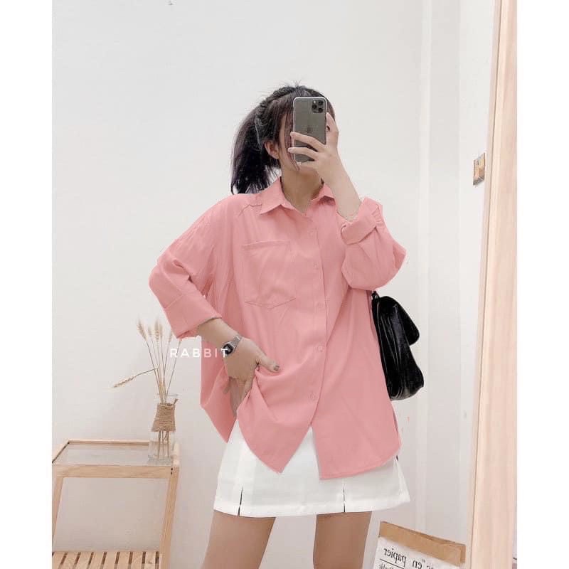 ANU351 - ÁO SƠ MI CỔ ĐỨC GU TRƠN DÀI TAY