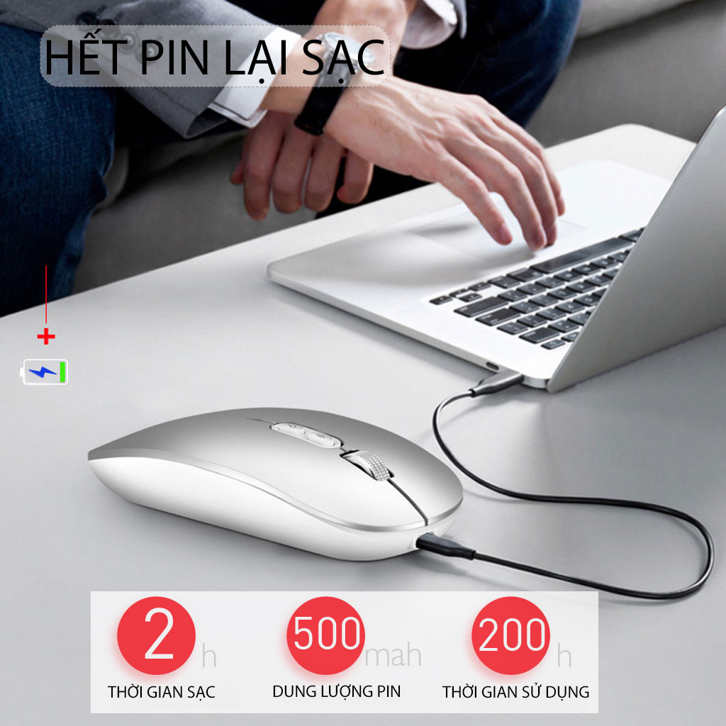 Chuột bluetooth PIXLINK P103BL 2 chế độ sạc pin siêu mỏng không gây tiếng ồn chuyên dùng cho Máy tính, pc, Laptop, Tivi