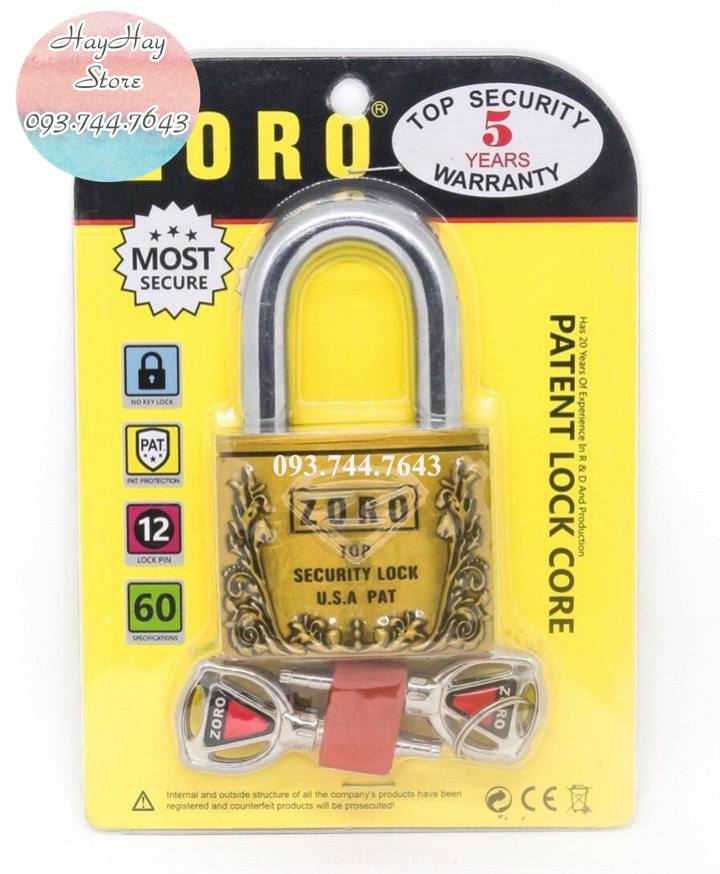 Ổ Khóa Cửa Nhà Cửa Cổng Zoro 6 Phân (Bông Lúa)