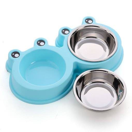 Bát Ăn Đôi Inox Cho Chó Mèo Hình Con Ếch