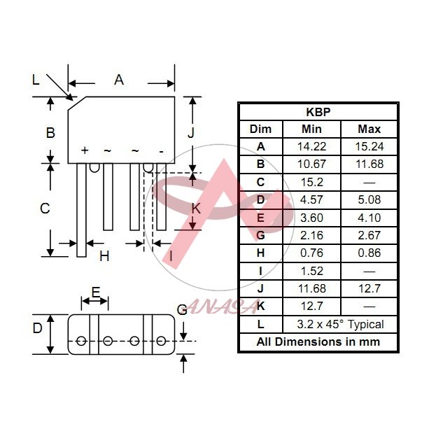 Diode Cầu 2A Dẹt ( KBP206 2A 600)