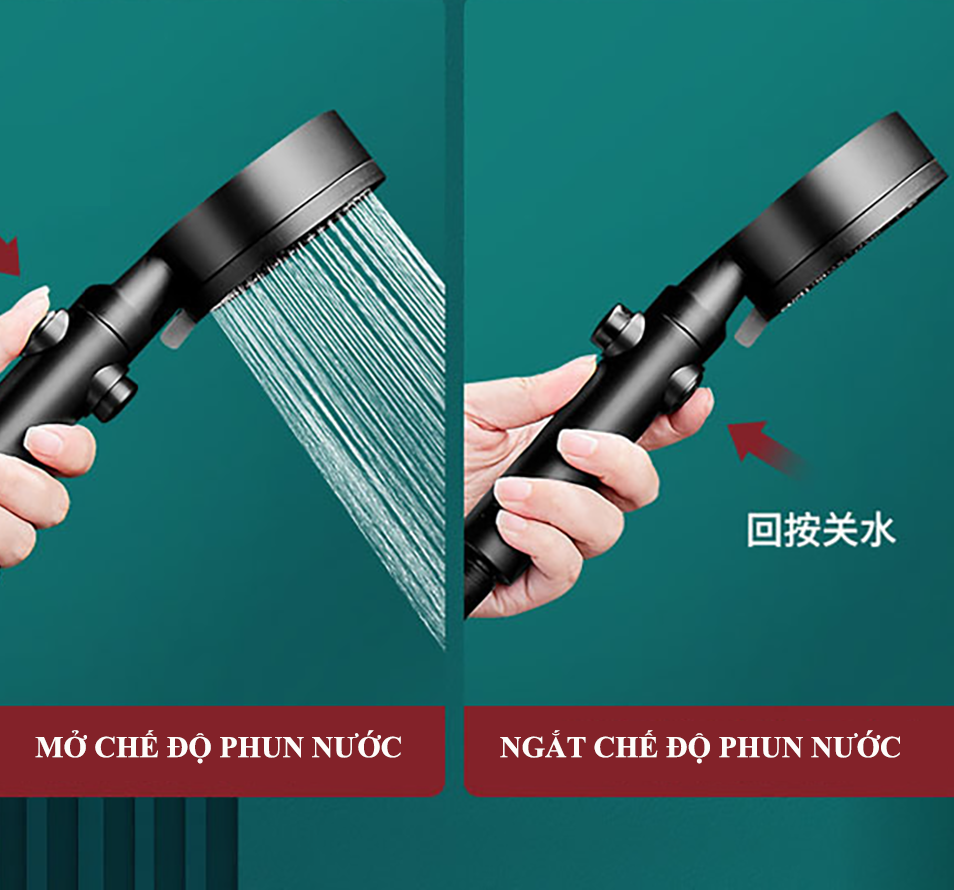 Bộ Vòi sen tăng áp 5 chế độ + Dây cấp 1.5m