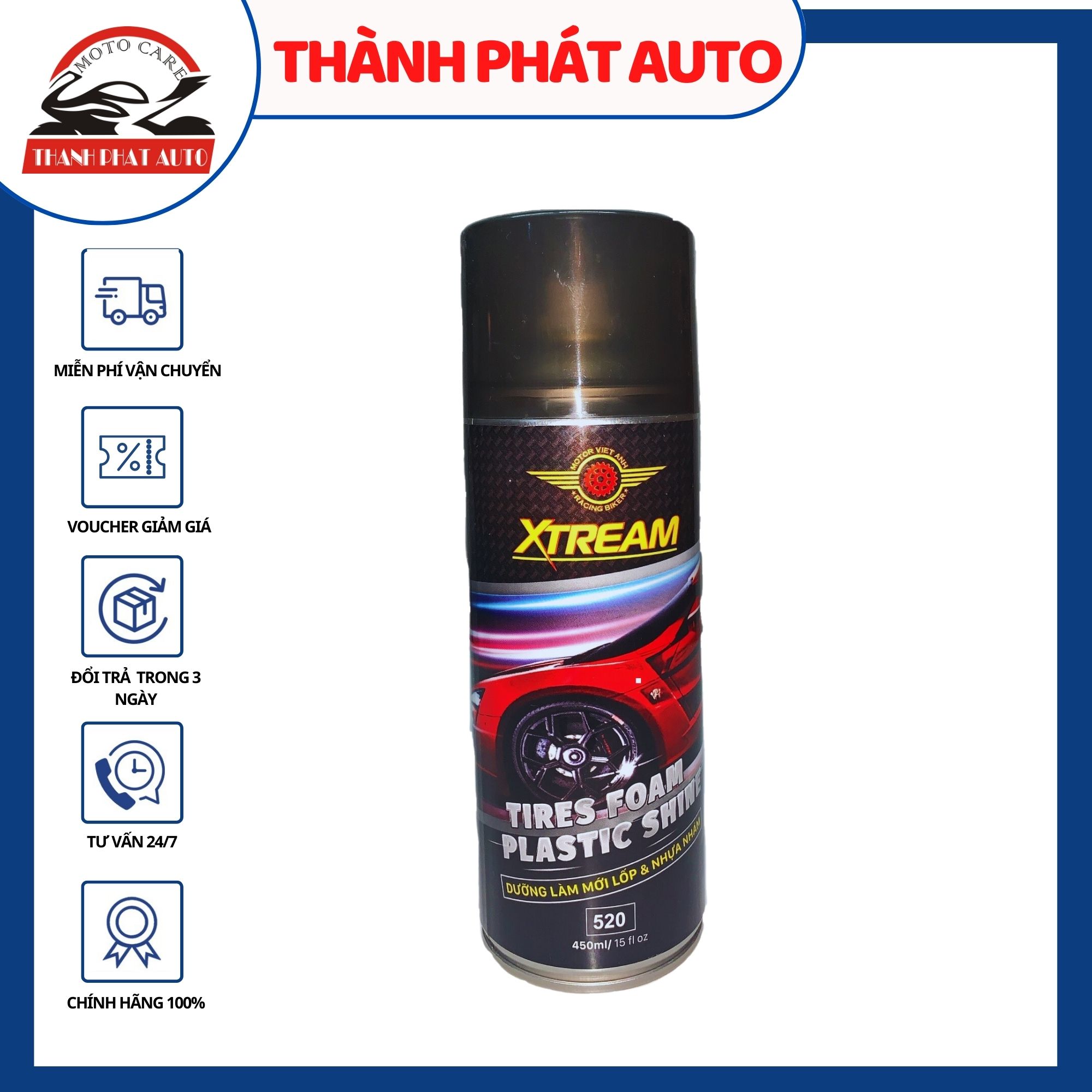 Chai xịt dưỡng nhựa, lốp cao cấp Xtream 400ml cho xe máy