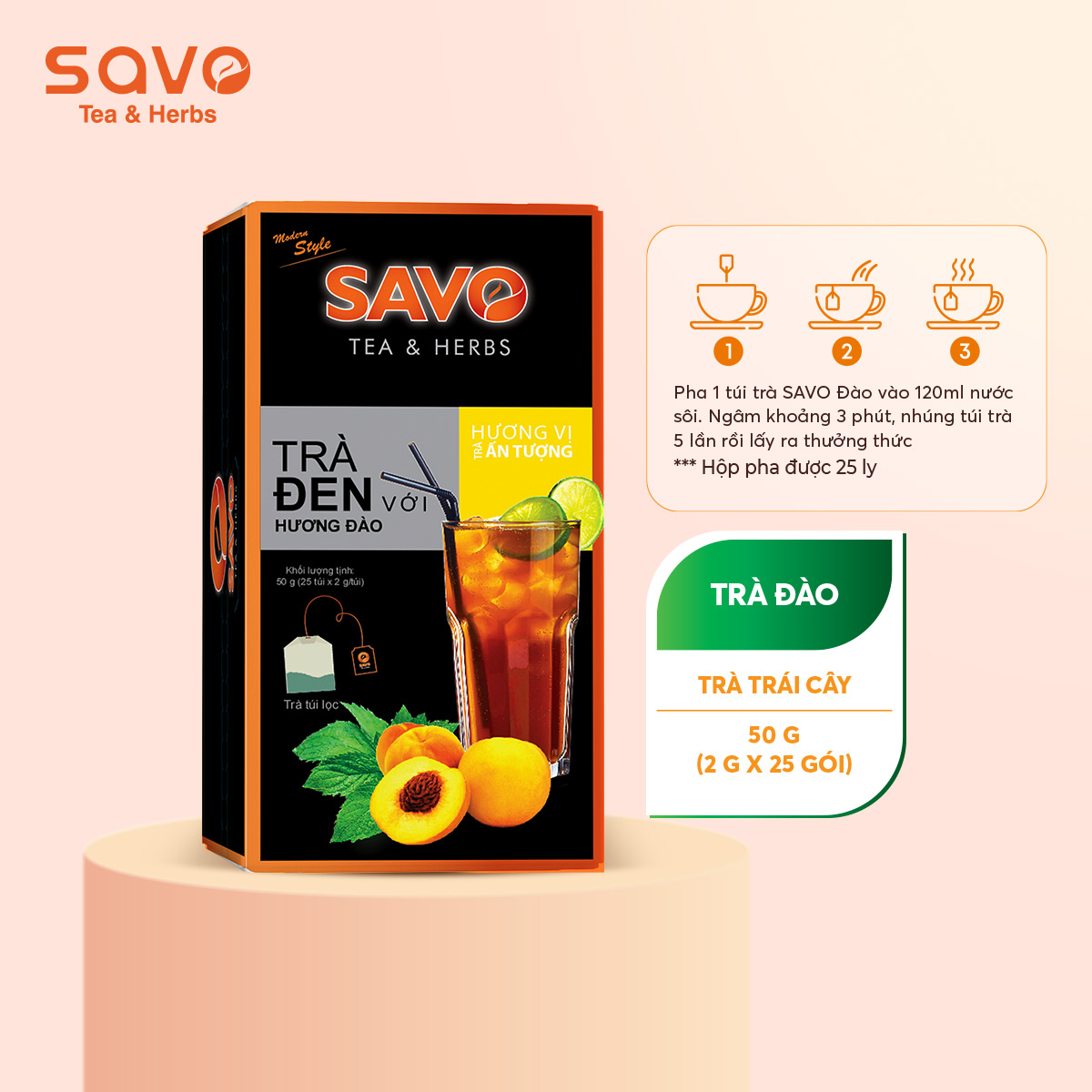 [HCM]Trà SAVO Đào (Peach Tea) - Hộp 25 Gói x 2g