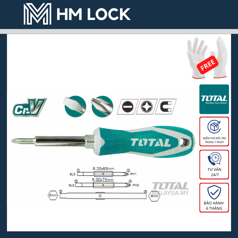 Bộ tua vít 6 đầu total - hàng chính hãng - tht2506076 - hm lock