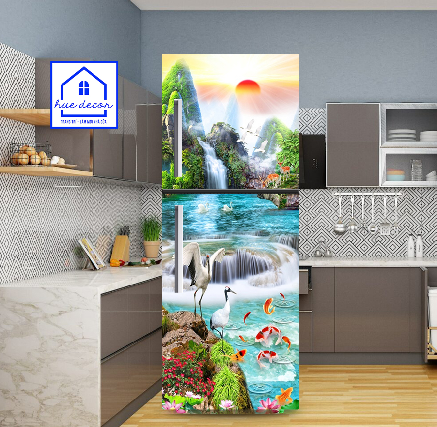 Tranh dán decal tủ lạnh phong cảnh hữu tình