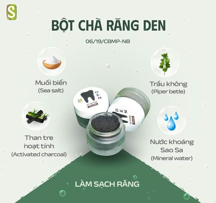 Bột Chà Răng Than Hoạt Tính - DEN (100% tự nhiên, sạch răng, trắng răng)