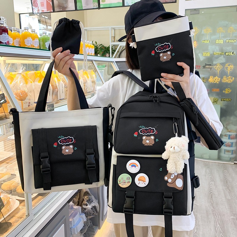 Set 4 món balo học sinh  cặp sách đi học cấp 2 3 vừa a4