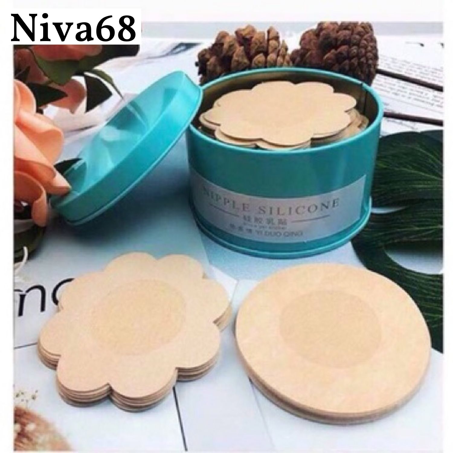 Miếng dán ngực nữ miếng dán ti giấy hình hoa mai cao cấp (hộp 60 miếng)