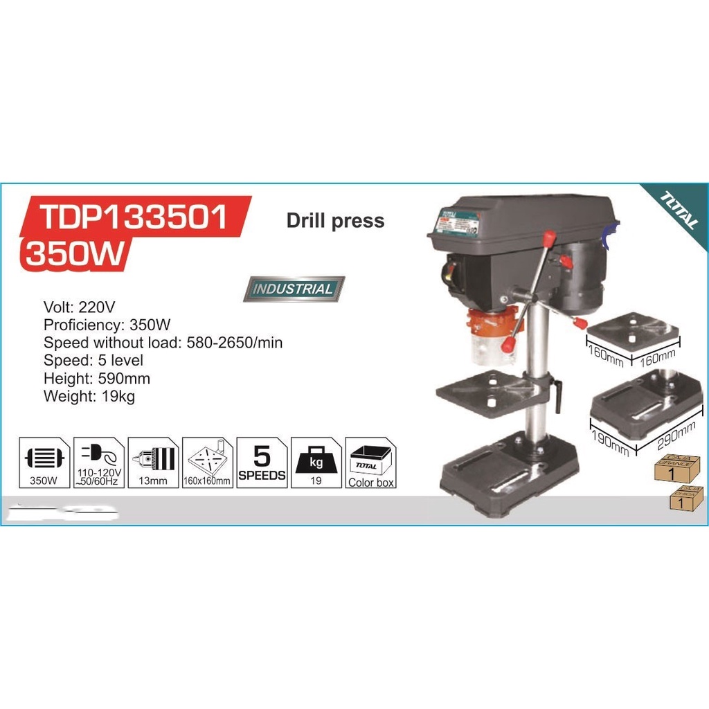 MÁY KHOAN BÀN 350W 13MM TOTAL TDP133501 -HÀNG CHÍNH HÃNG