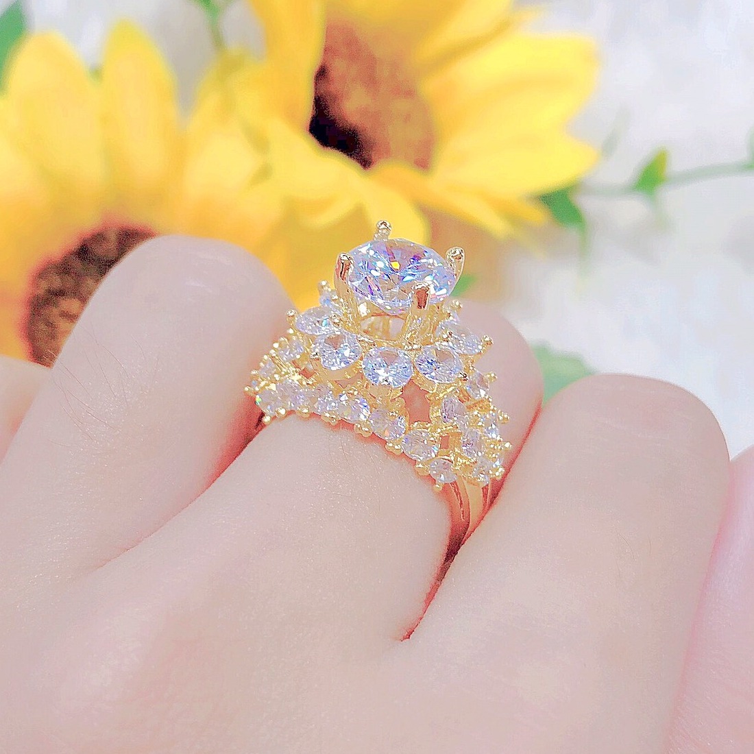 Nhẫn vàng nữ đính đá tinh xảo - N5109 Juri shop - bền màu thiết kế sang trọng dùng đi tiệc