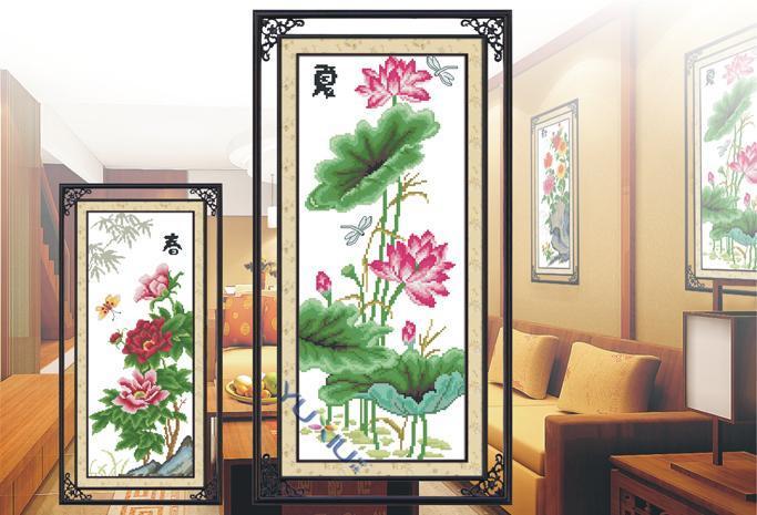 Tranh Thêu Chữ Thập Hoa Sen Thanh Khiết H367 , F324 (KHÁCH TỰ THÊU) KT;20X49CM