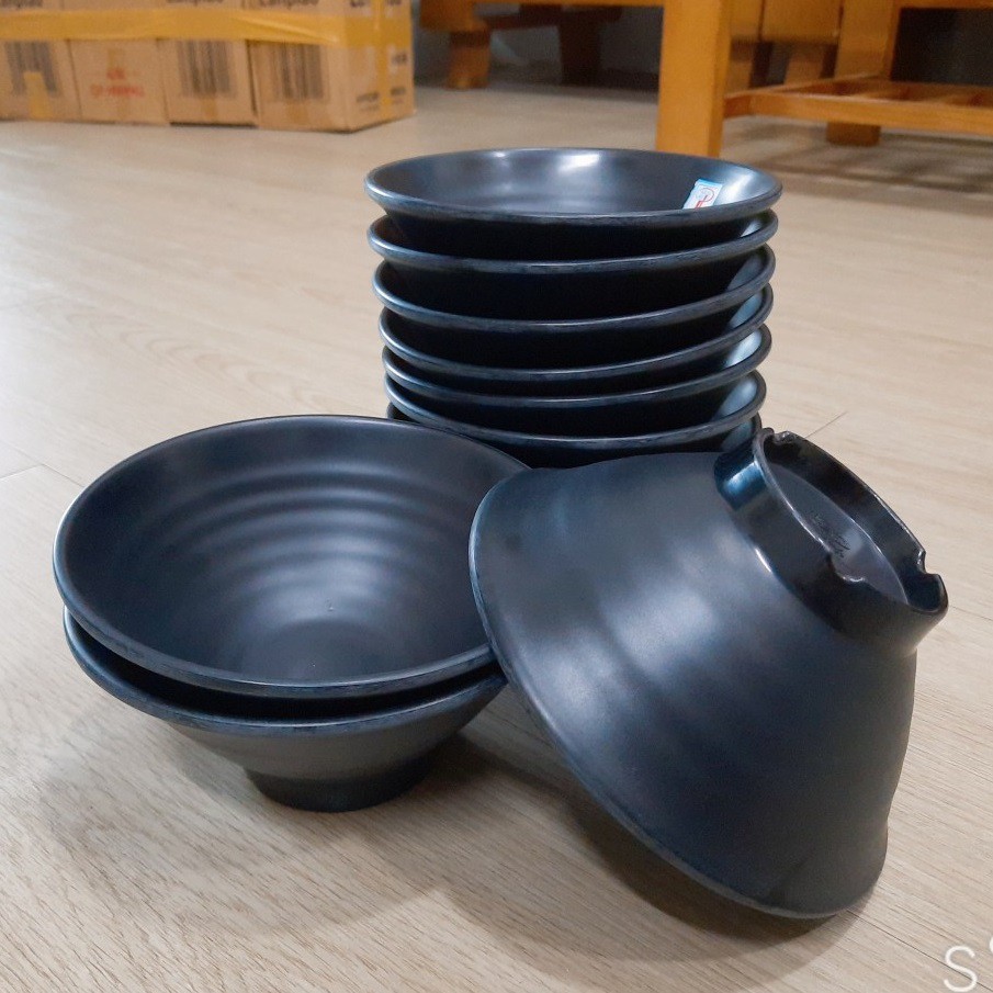 Tô nhựa melamine đựng bún phở đen nhám -tox18