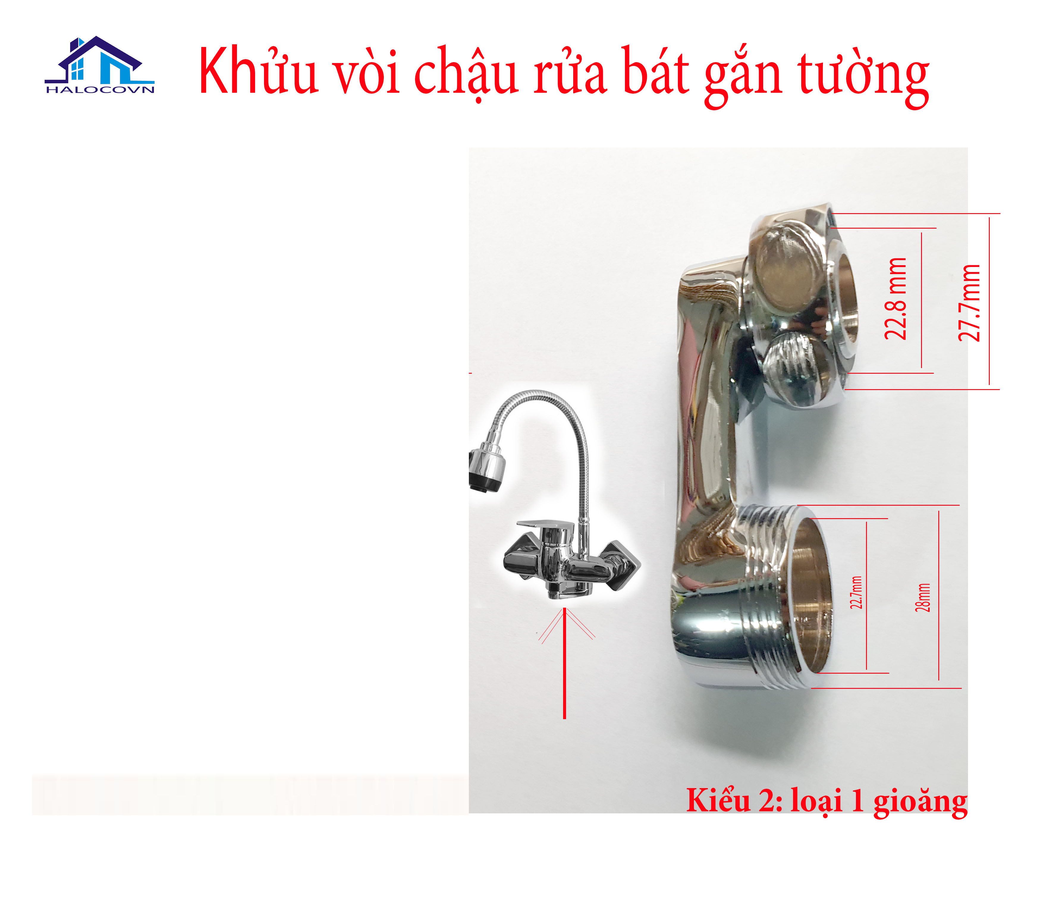 Khửu vòi chậu rửa bát gắn tường