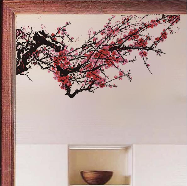 [HCM]Decal Trang Kính Cao Cấp - Cành đào đỏ ( 60x58 )-DK7055
