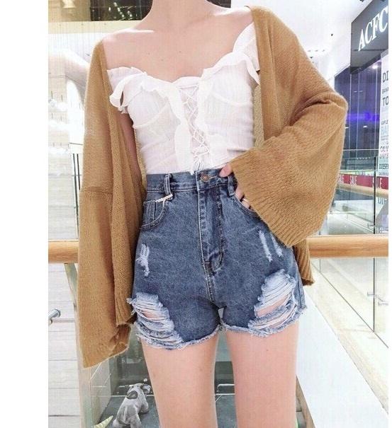 Quần short jean nữ xám rách hai bên cào tưa siêu đẹp - thời trang 1SRC28