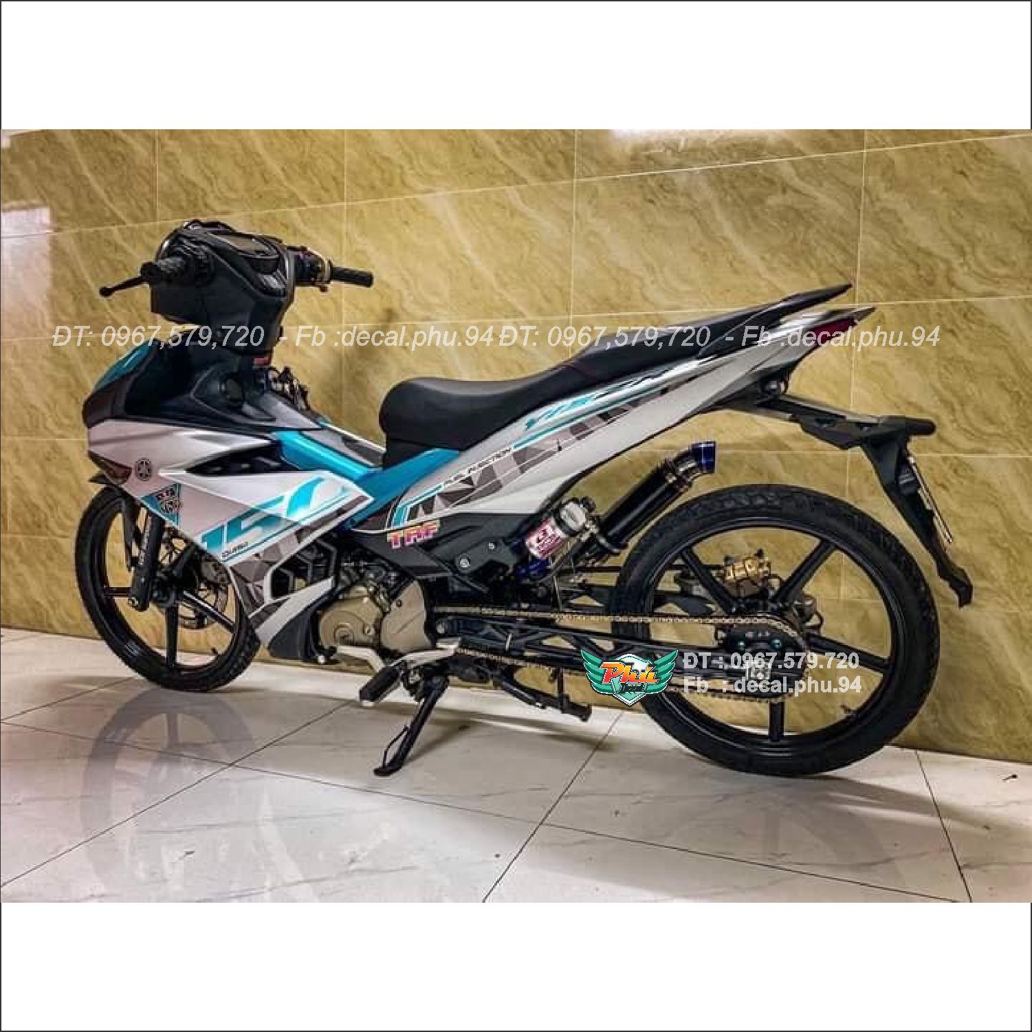 Tem rời xe Exciter 150 Y15zr Trắng xanh đen (m)