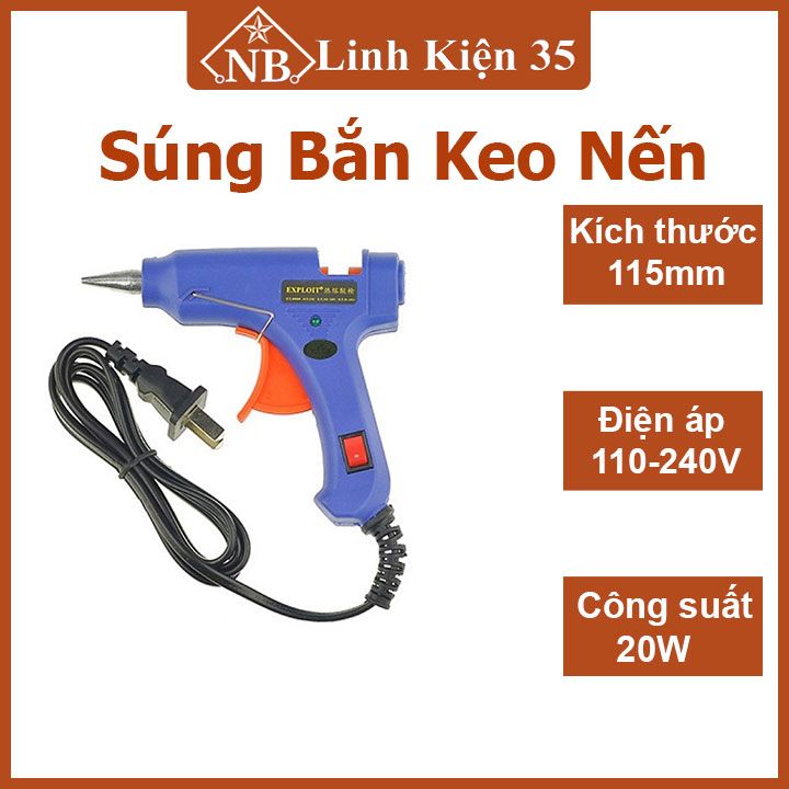 Súng bắn keo nến 20w 220vac nhựa cứng, dùng keo nến nhỏ 7mm
