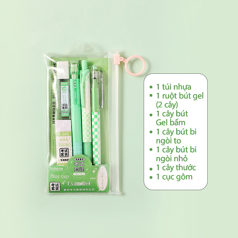 Túi Dụng Cụ Học Tập Gồm Bút Bi/Gôm/Thước